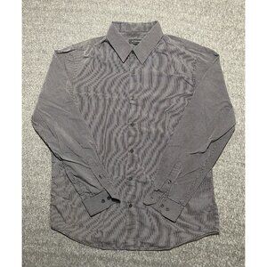 Attention Button Up Shirt Mens Long Sleeve Brown Striped Size XL